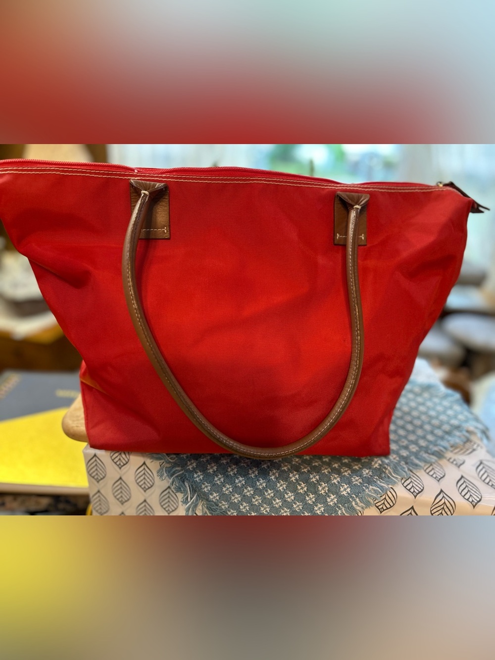 Vintage Y2K Gap Red Nylon Tote Bag Leather Handles